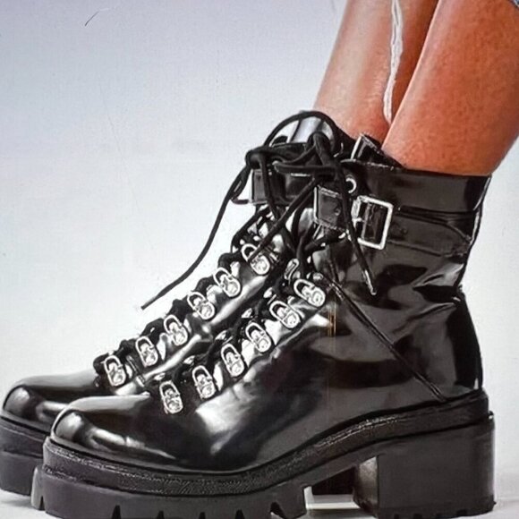 Jeffrey Campbell Czech Black Combat Platform Lug Sole Laced Ankle Boots Size 8.5